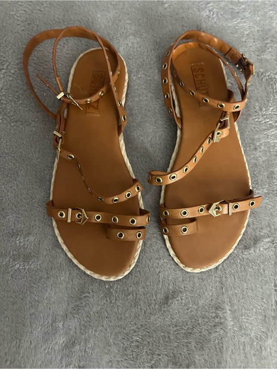 SCHUTZ Shoes - SCHUTZ Cognac Leather Grommet Strappy Espadrille Sandals